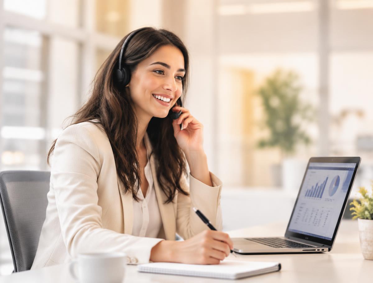 Conseillère qualifiant un lead par téléphone